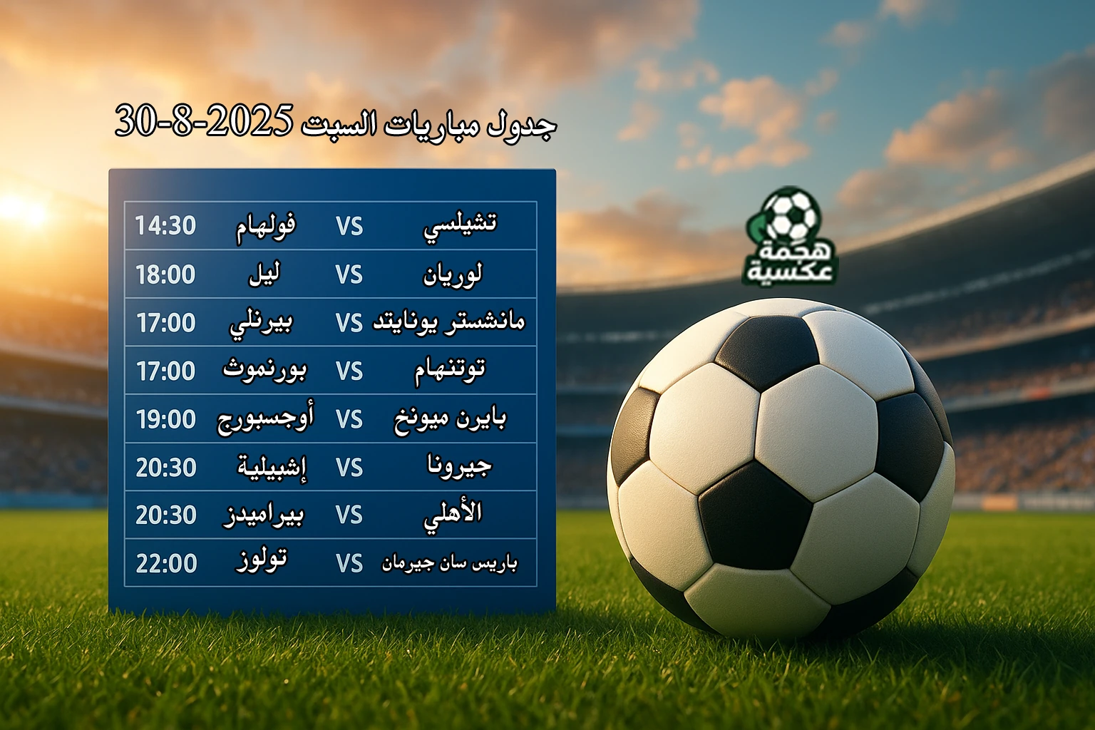 جدول مباريات السبت 30-8-2025