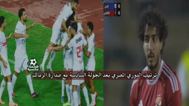 ترتيب الدوري المصري بعد الجولة السادسة مع صدارة الزمالك وتراجع الأهلي للمركز 15